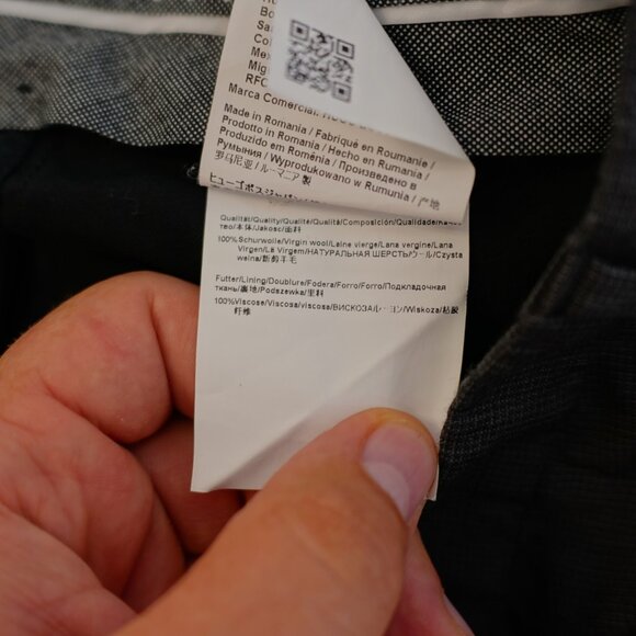 Hugo Boss Gray Virgin Wool Check Dress Pants Trousers 32 / 28 Low Rise Flat Fron - Picture 6 of 7